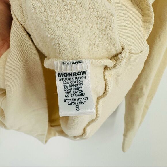 Monrow Tucked Sleeve Henley Pullover Shirt in Cream Women's Small - Picture 7 of 7